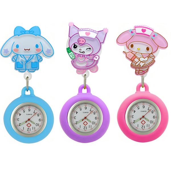 3-Piece Cartoon Kuromi Kitty Nurse Doctor Pocket Watch Clip on Lapel
