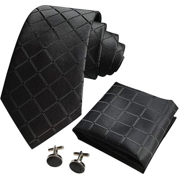 Plaid Checkered Tie Handkerchief Woven Classic Formal Men's Necktie Set