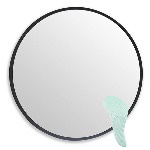 Black Hanging Round Mirror for Living Room - Vanity - Bedroom - 70cm Round with Hair Brush Combo Set