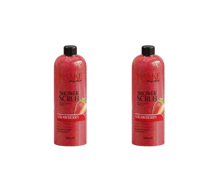 MAAKE Strawberry Glowing Shower Gel Scrub/Exfoliating 1000ml Bottle Pack 2