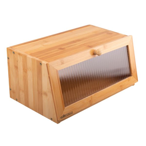 Heartdeco Bamboo Bread Bin With Window Storage Box for Kitchen