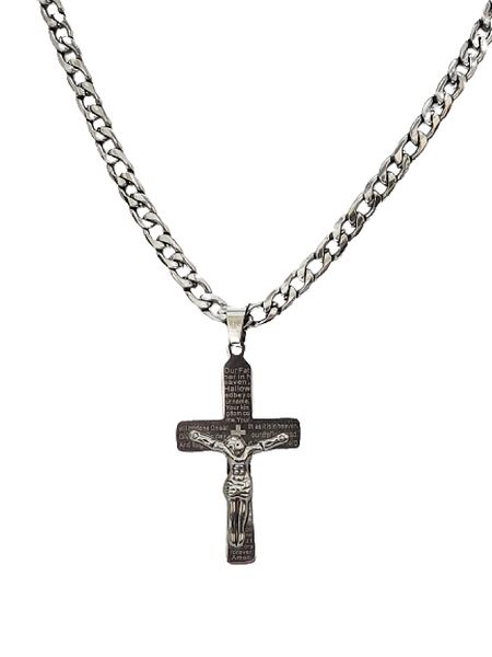 Stainless Steel Crucifix With Heavy Curb Link Chain