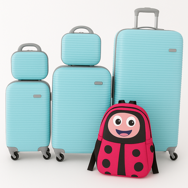 5-Piece Hard Shell Luggage Set with Spinner Wheels &amp; Ladybug Kids Backpack