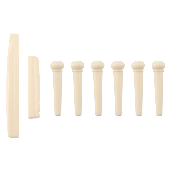 6 Bridge Pins + Saddle + Bridge Saddle Bone / Bone Acoustic Guitar White