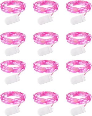 12-Pack Pink Fairy Lights, 7ft 20 LED Battery String Light with Timer