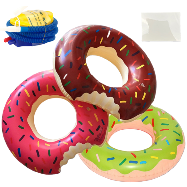 3Pack 75CM Donut Pool Float Swimming Ring With TPU Repair Patch &amp; Pump