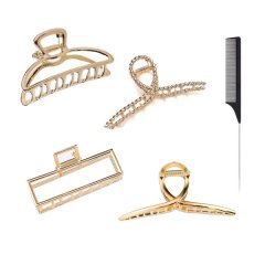 5 Pcs Metal Hair Claw Clips Style Accessories Set for Women Girls (Gold)