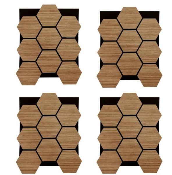 Echo-Less Wood Hexagon Acoustic Panel Walnut 4 pack