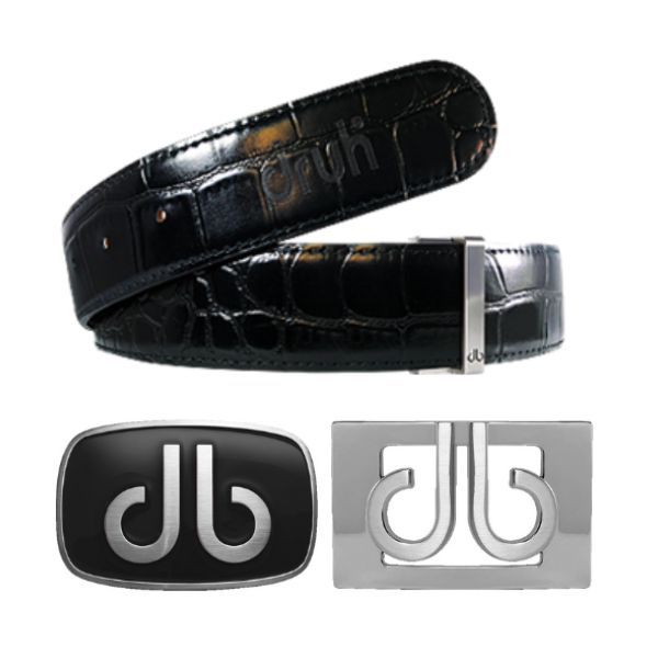 Druh Black Crocodile Leather Belt With Two Buckles