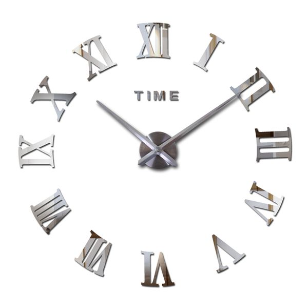 3D Mirror Roman Numeral Wall Clock Home Decoration