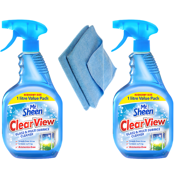 Mr. Sheen ClearView Glass &amp; Surface Cleaner Pack of 2 + Microfiber Cloth