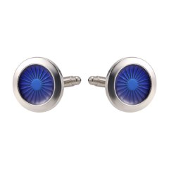 1 Pair Fashion Men's Cufflinks Round Shirt Cufflinks(Silver+blue)
