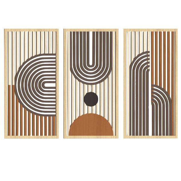 Decor Home Large Brown Hollow Wooden Frame Wall Art Set of 3 - 43cm