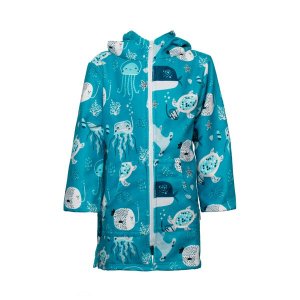 Kids Hooded Beach Towel, Full Zip, Long Sleeves Sea Creatures