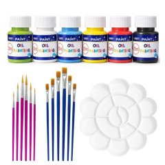 19Pcs Oil Painting Art Set - 25ml 6 Oil Paints &amp; 12 Paint Brushes &amp; Palette