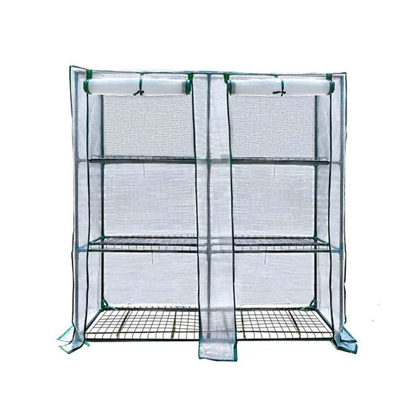 3-Tier Greenhouse 144x48x152cm with Roll-Up Door for Balcony &amp; Garden