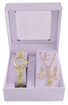 Digitime Women's Heart Watch Set - Gold