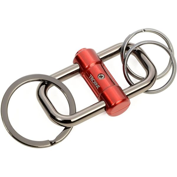 TROIKA Keyring with Quick-Release Slide Lock and 3 Rings: 2-Way Key - Red