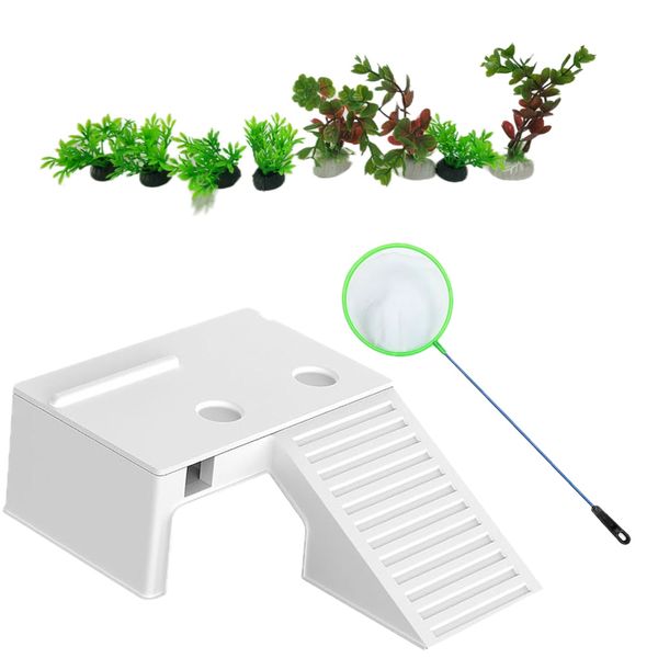 Turtle Basking Ramp with Plants Set &amp; Net