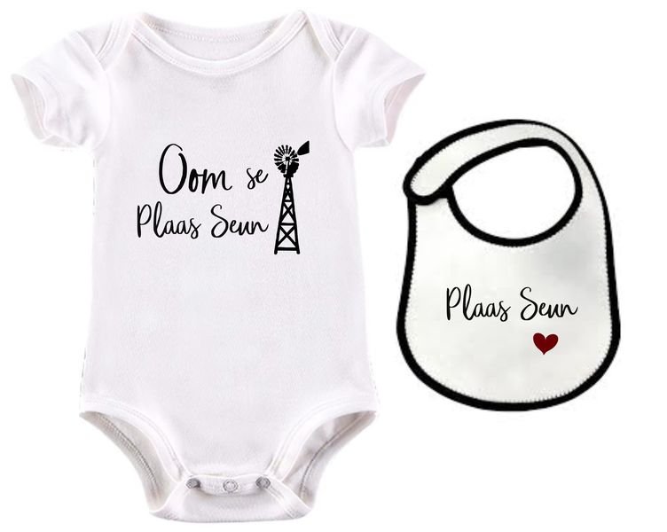 Oom se Plaas Seun Afrikaans baby grow &amp; bib combo