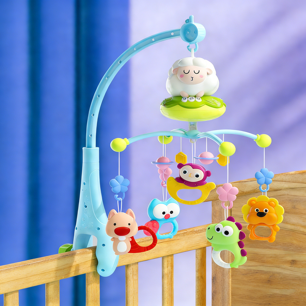 Bed Mobile, Early Education Toy with Control, Light-Up Sheep Rotating Music