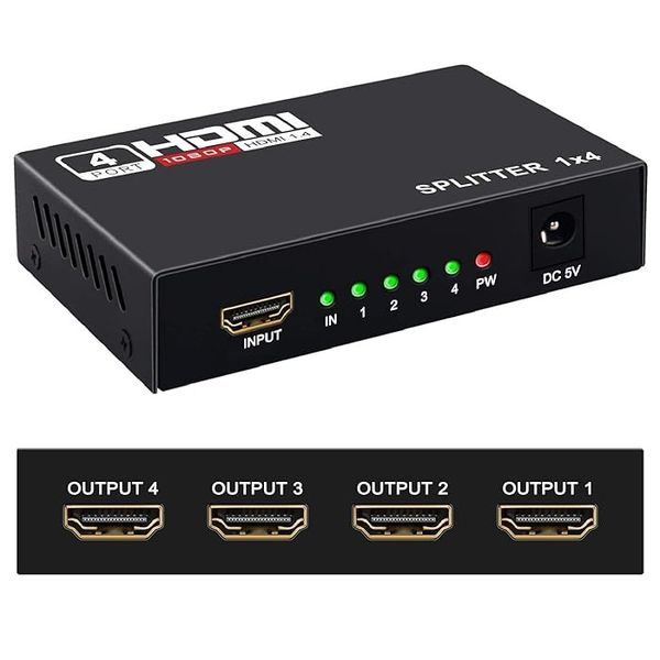 1 to 4 HDMI Splitter Adapter Converter - HDTV, TV, PC/Laptop, 4K x 2K &amp; 3D