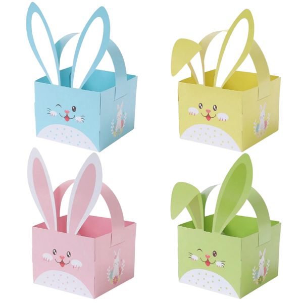 4pcs Easter Bunny Paper Gift Boxes - Cute Square Bunny Baskets for Treats