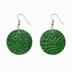 Croska Ostrich Shin Leather Earrings - Circle Shape (Kentucky Green)