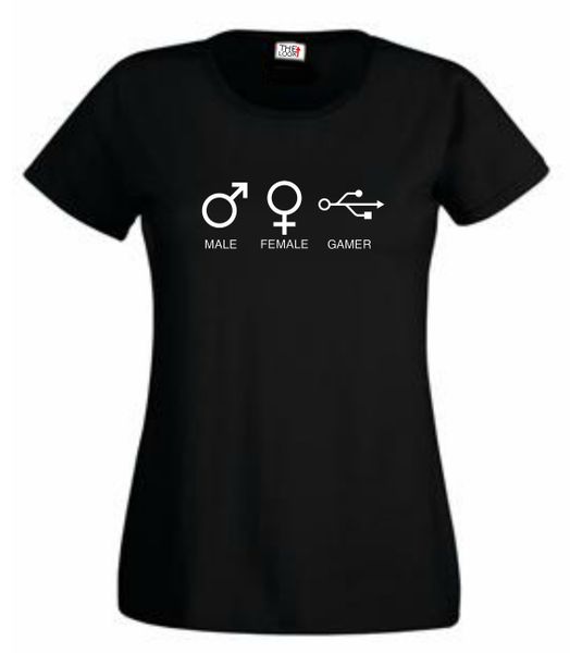 Thinking out Loud Ladies "MALE FEMALE GAMER" Short Sleeve T-Shirt - Black