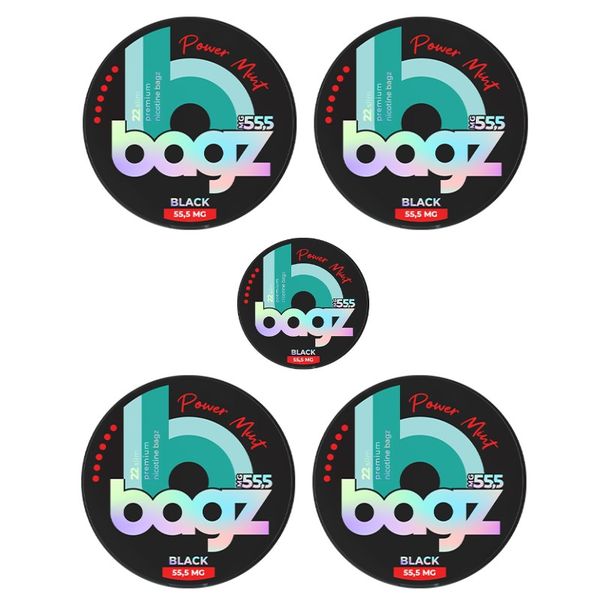 Bagz Nicotine Pouches Black - 55.5mg - Power Mint - 5 Pack (100 pouches)