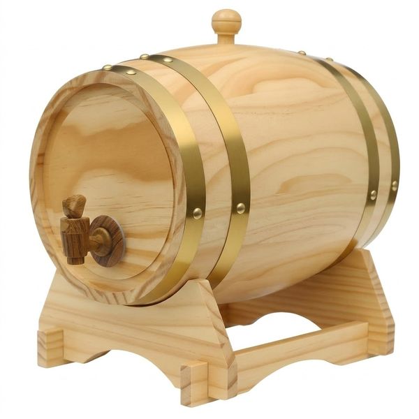 5L Wooden Wine Barrel with Stand - Whiskey Aging Cask &amp; Liquor Dispenser