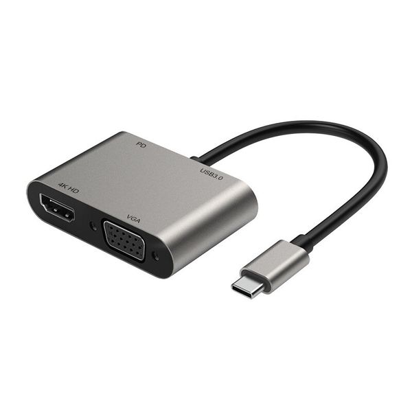 4 IN 1 USB -C to HDTV-VGA+USB-PD Multiport Adapter for Laptop,Phones