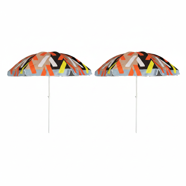 2.25m Beach Umbrella with 8 Rib UV Protection - 2 Pack