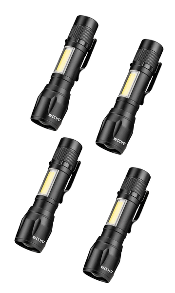 AICOM Rechargeable Mini Torch with Zoom Function (4 Pack)