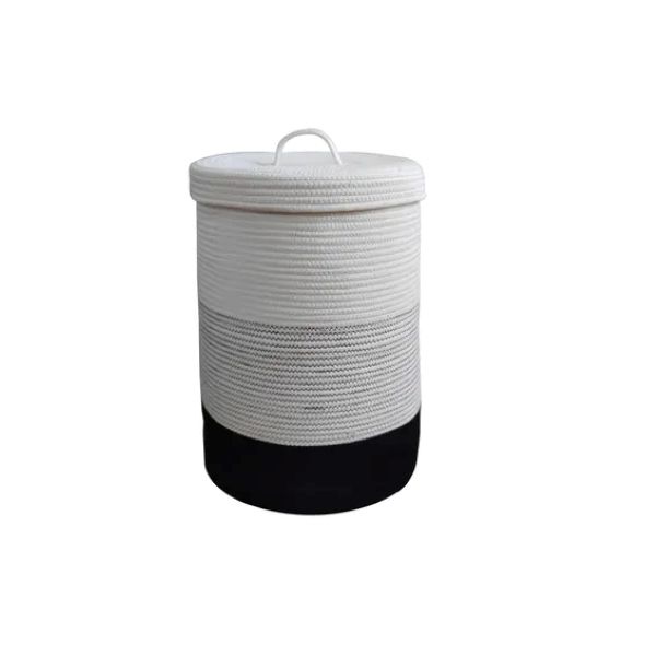Laundry Basket Cotton Rope with Lid Black, Grey and White