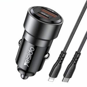 Yesido Y54 Super Fast Car Charger and Type-C to Lightning Cable (30W)