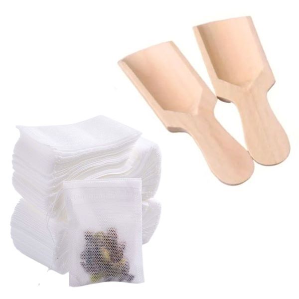 Disposable Nonwoven Coffee and Tea Filter 50 Bags and 2 Wooden Scoops