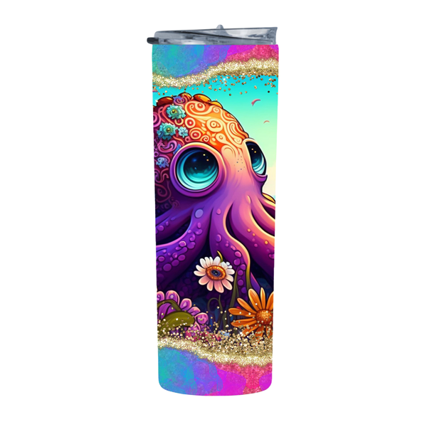 Floral Octopus Neon 20 Oz Straight Skinny Tumbler 006