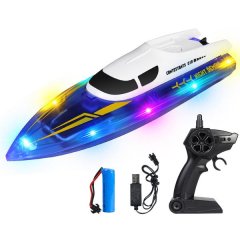 Blue and White 2.4G Remote Control High-Speed LED Light-Up Toy SpeedBoat