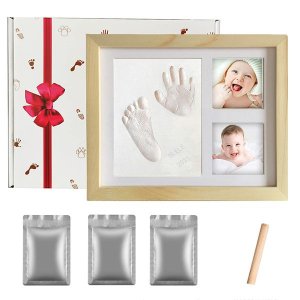 DIY Baby Handprint &amp; Footprint with Wooden Photo Frame and Mould Kit - Wood