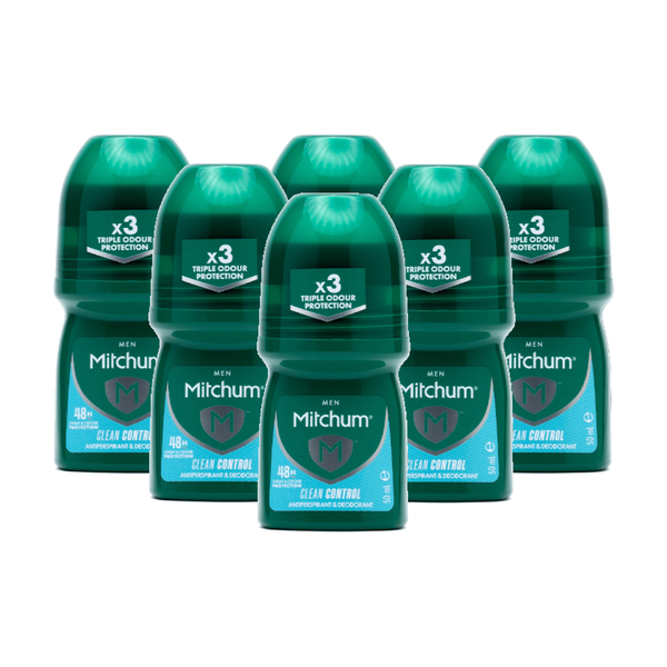 Mitchum Anti-Perspirant Deodorant Roll-On Clean Control 50ml 6 Pack