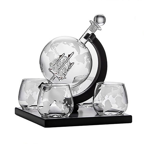 Whiskey Decanter Globe Set with 4 Etched Whiskey Glasses Gifts For Men100ml