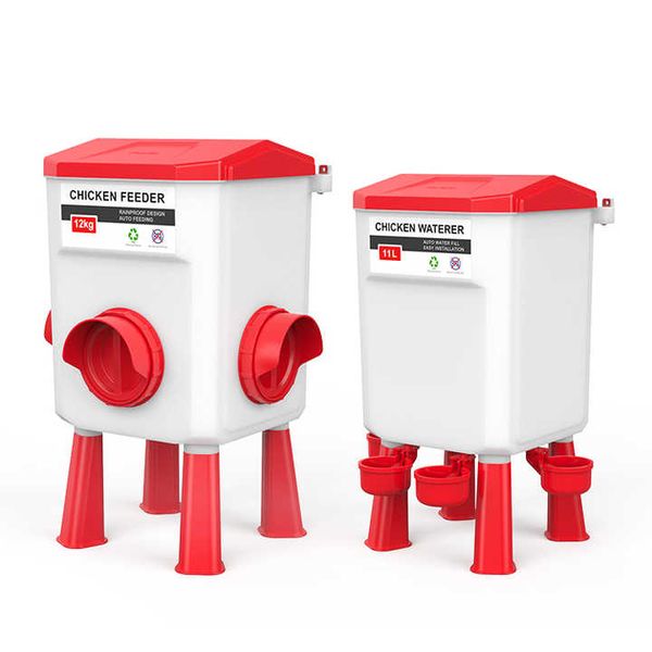 Chicken Feeder and Waterer Set, with Hanging Gallon/26Pounds. Red