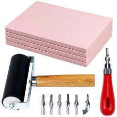 DIY Craft Kit Rubber Brayer Roller Block Stamp Carving with Cutter 13 Piece