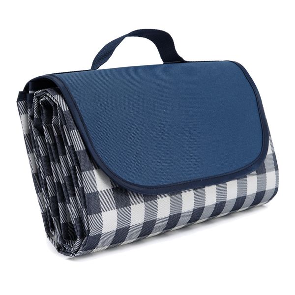 Portable Waterproof Picnic Blanket Foldable Outdoor Mat with Handle-Blue