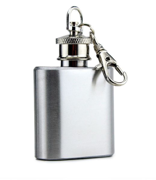 Mini Stainless Steel Key Chain Hip Flask - Travel Size 1oz