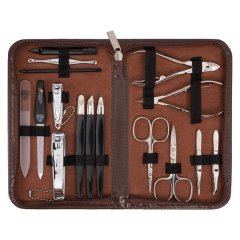 Kellermann 3 Swords Manicure Set: 16 Nail Tools in Brown Case 9205 MC N