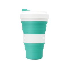 Collapsible Travel Coffee Silicone Cup/Mug - Teal &amp; white