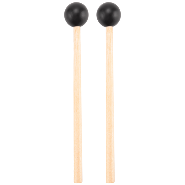 2Pcs Soft Rubber Head Sticks Wood Handle Bell Mallets Black
