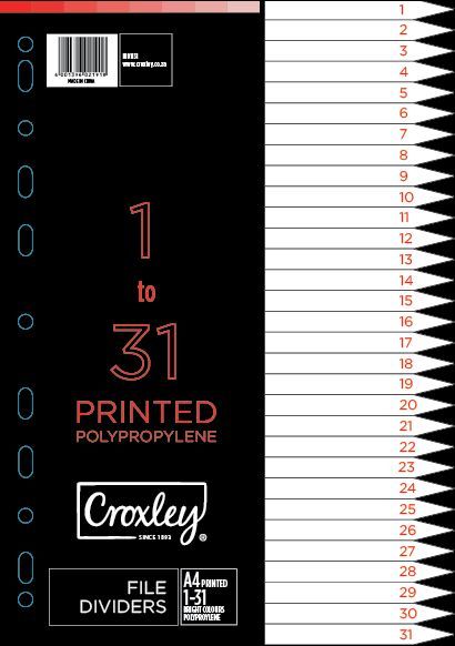 Croxley Indices Printed 1 - 31 Dividers Set